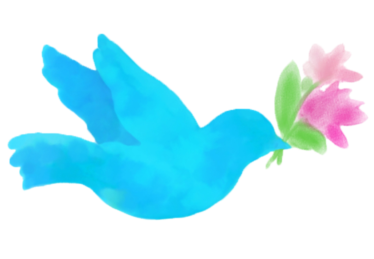 お花を持ってる青い鳥